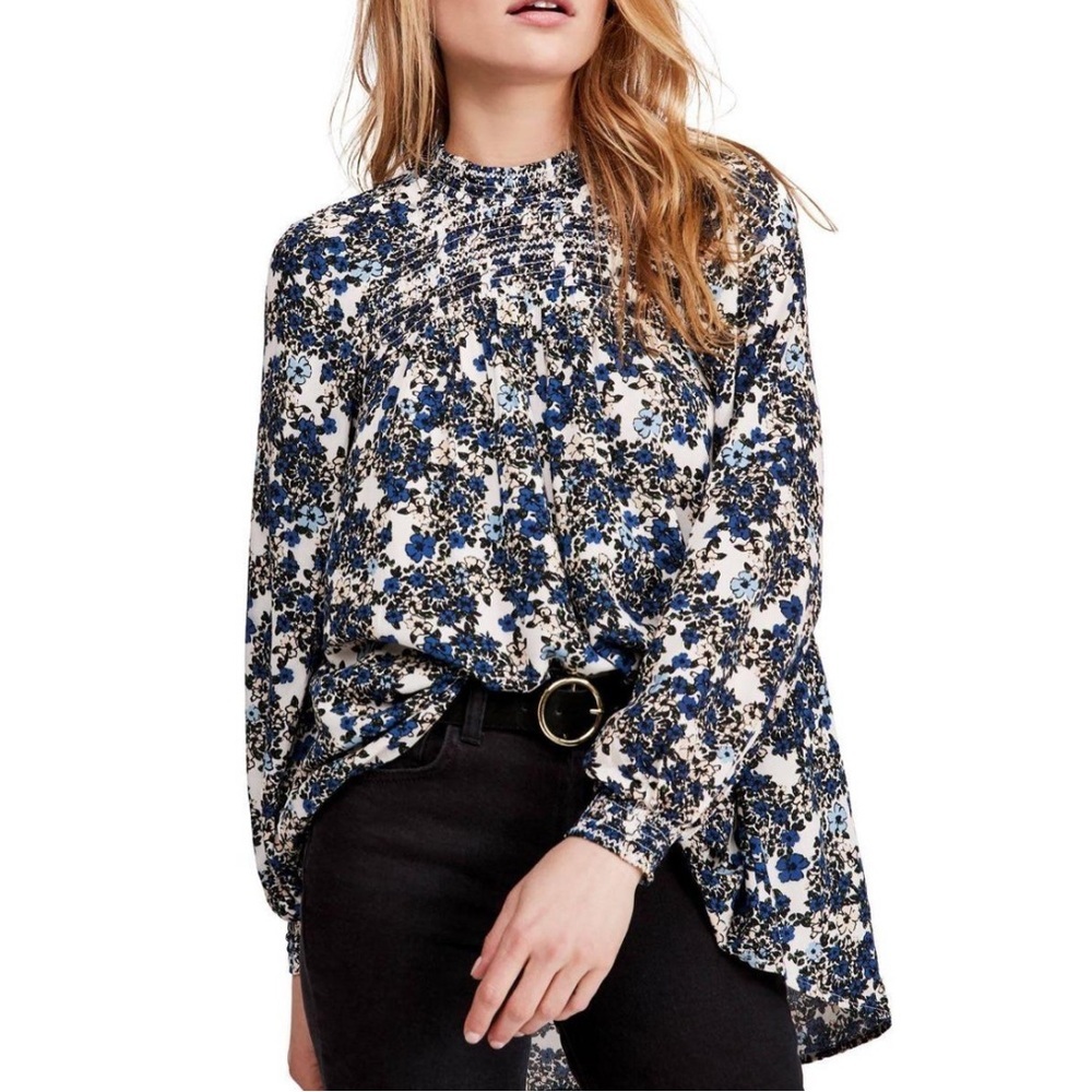Free People Flowers In Her Hair Smocked Tunic Blouse